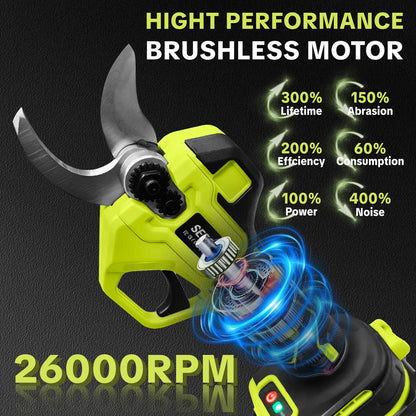 SEESE Cordless Electric Garden Pruning Shears, 1.25 Inch Cutting Capacity Brushless Power Pruner with Dual 21V Batteries, Ideal for Trimming Trees, Shrubs & Flower Bushes