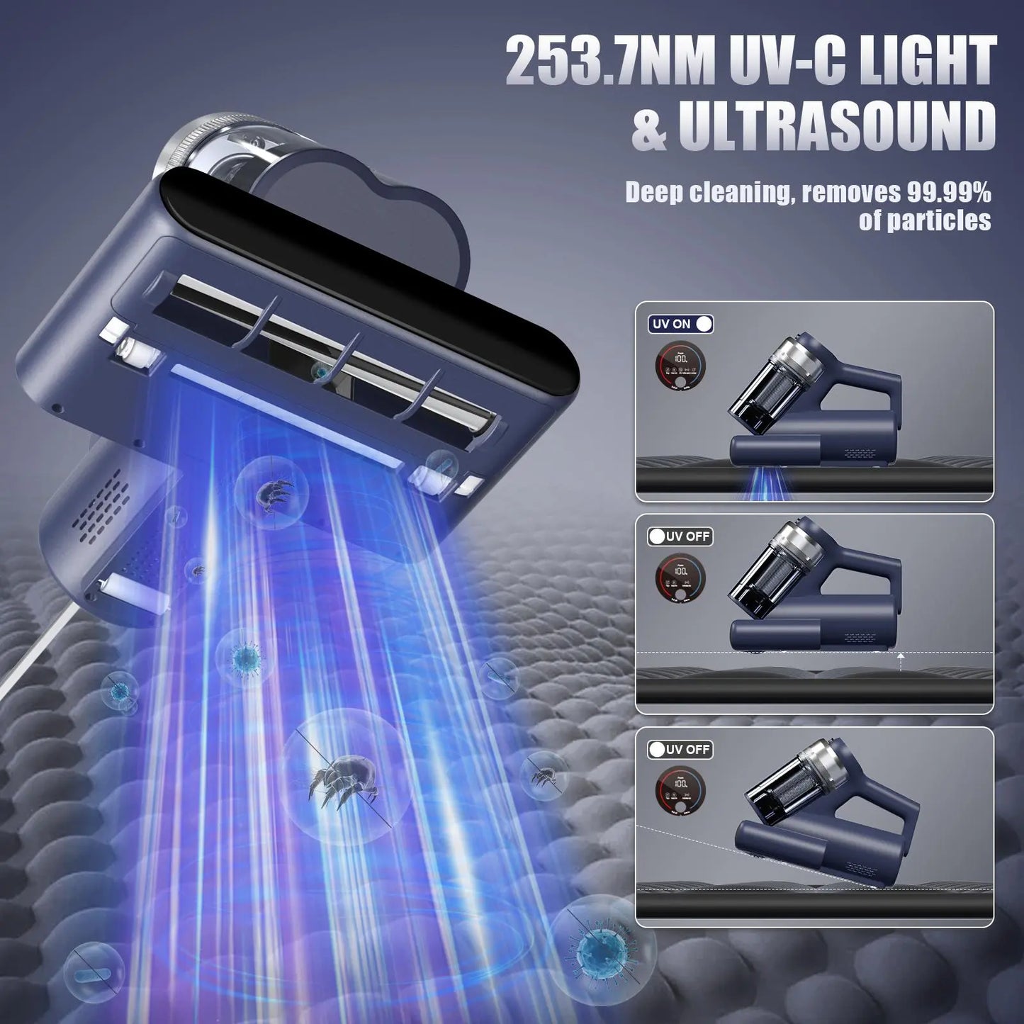 Teant UV-C Mattress Vacuum for Dust Mites | 16kPa Powerful Suction, 149°F Hot Air Sanitiser with LED Display, Anion & Aroma Function, HEPA Filter for Pet Hair on Beds and Sofas