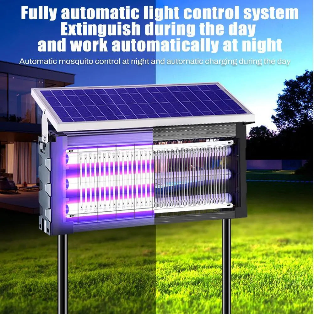 Solar Outdoor Insect Zapper Lamp | 20W Waterproof Mosquito Killer with 3 UV Tubes, Dual Charging, 6000mAh Battery for Gardens, Patios & Farms