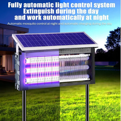 Solar Outdoor Insect Zapper Lamp | 20W Waterproof Mosquito Killer with 3 UV Tubes, Dual Charging, 6000mAh Battery for Gardens, Patios & Farms