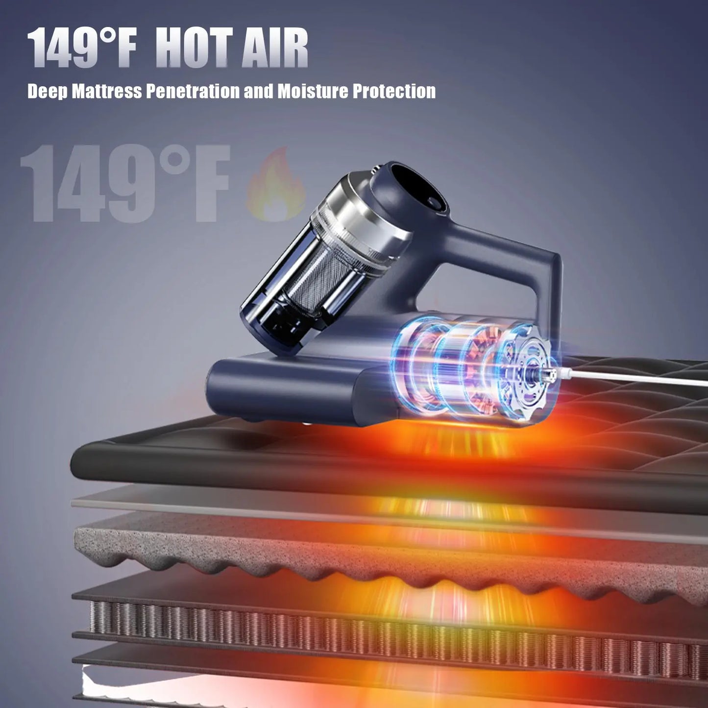 Teant UV-C Mattress Vacuum for Dust Mites | 16kPa Powerful Suction, 149°F Hot Air Sanitiser with LED Display, Anion & Aroma Function, HEPA Filter for Pet Hair on Beds and Sofas