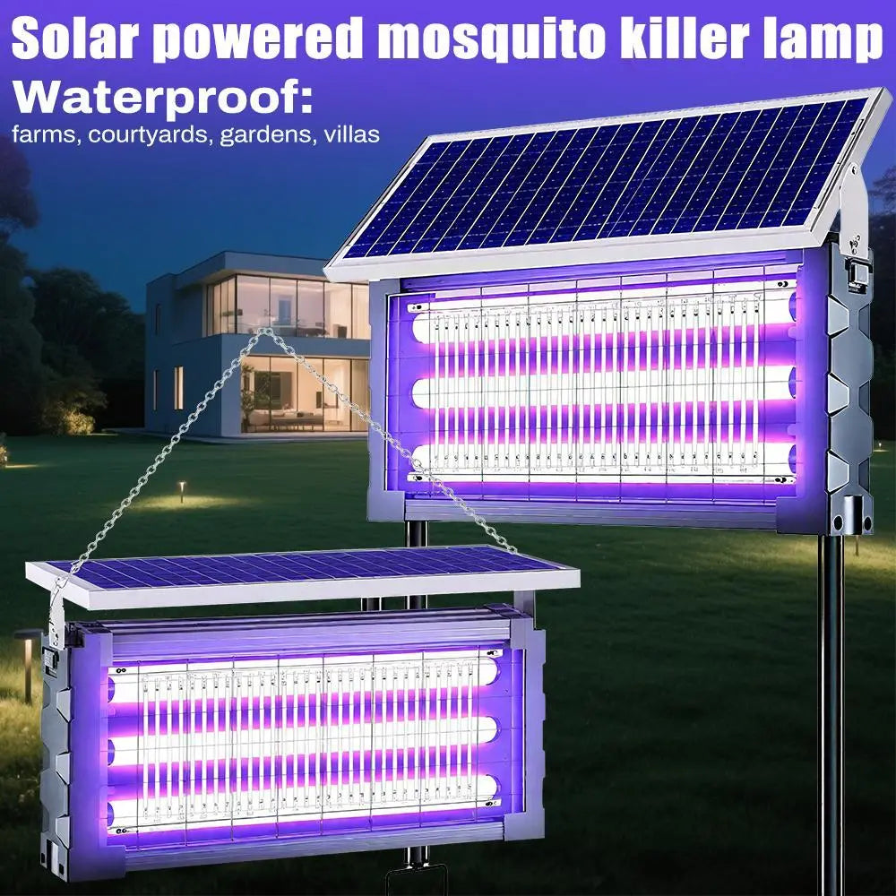 Solar Outdoor Insect Zapper Lamp | 20W Waterproof Mosquito Killer with 3 UV Tubes, Dual Charging, 6000mAh Battery for Gardens, Patios & Farms