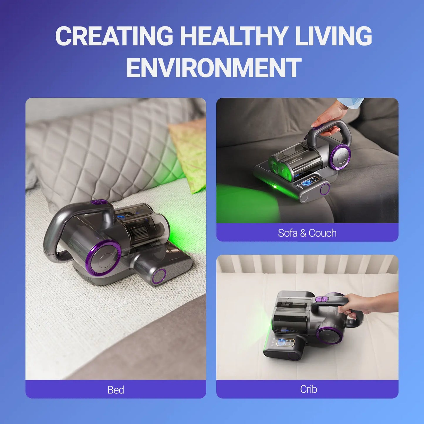 Summerwins FEPPO UV-C Mattress Vacuum, High Suction Bed Vacuum Cleaner for Dust Mites, Deep Cleans Beds, Sofas & Upholstery