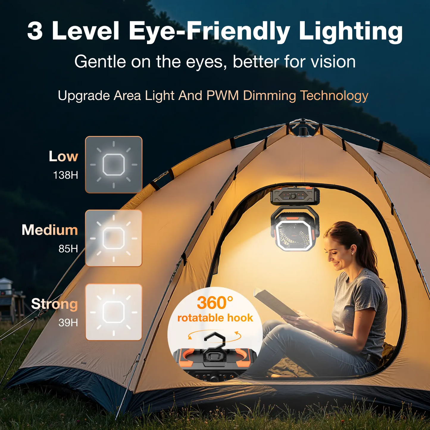 OGERY 2026 Newly Upgraded Camping Fan | 30000mAh Large Capacity Rechargeable Fan with LED Light, 270° Adjustable Pivot & Remote Controlled Auto Oscillation, Portable Desk Fan for Tent, Travel, Home & All Outdoor Activities