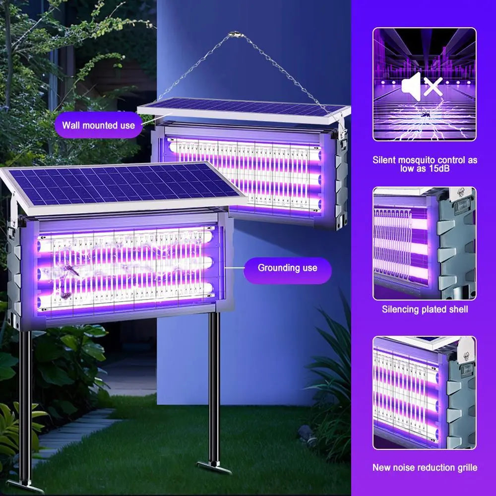 Solar Outdoor Insect Zapper Lamp | 20W Waterproof Mosquito Killer with 3 UV Tubes, Dual Charging, 6000mAh Battery for Gardens, Patios & Farms