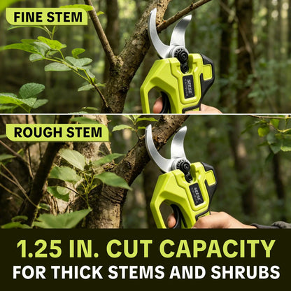 SEESE Cordless Electric Garden Pruning Shears, 1.25 Inch Cutting Capacity Brushless Power Pruner with Dual 21V Batteries, Ideal for Trimming Trees, Shrubs & Flower Bushes