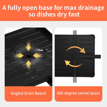 Foldable Over Sink Dish Drainer | Pull-Out 2-Tier Rack with Cutlery Holder, Space-Saving Kitchen Organiser for Small Kitchens