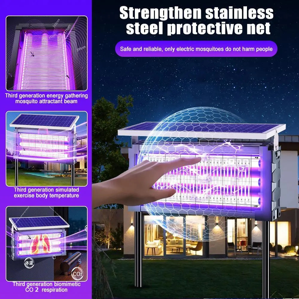 Solar Outdoor Insect Zapper Lamp | 20W Waterproof Mosquito Killer with 3 UV Tubes, Dual Charging, 6000mAh Battery for Gardens, Patios & Farms