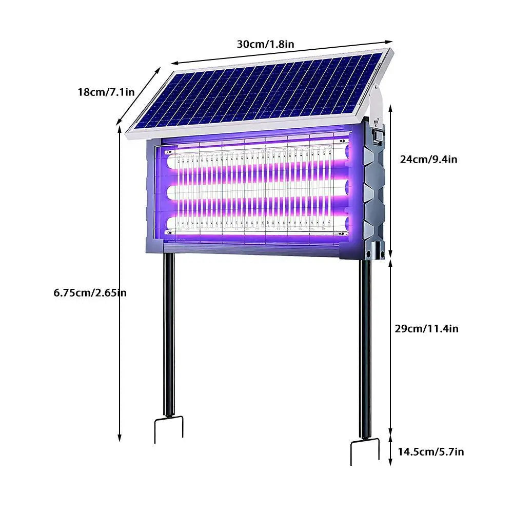Solar Outdoor Insect Zapper Lamp | 20W Waterproof Mosquito Killer with 3 UV Tubes, Dual Charging, 6000mAh Battery for Gardens, Patios & Farms