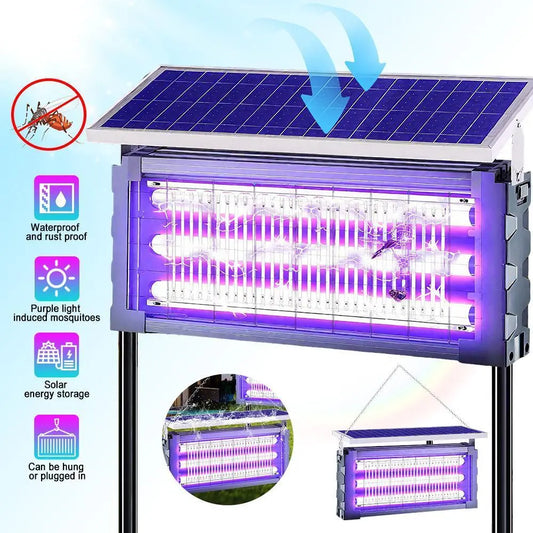 Solar Outdoor Insect Zapper Lamp | 20W Waterproof Mosquito Killer with 3 UV Tubes, Dual Charging, 6000mAh Battery for Gardens, Patios & Farms