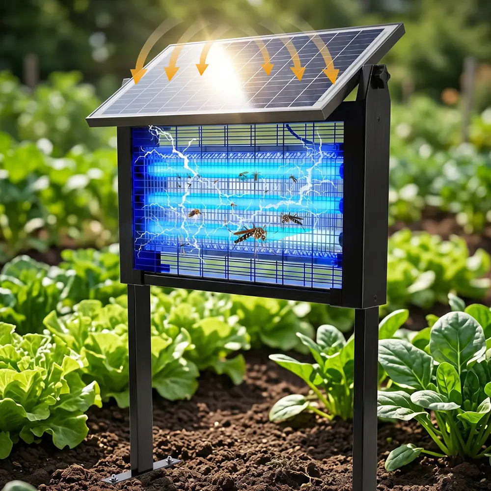 Solar Outdoor Insect Zapper Lamp | 20W Waterproof Mosquito Killer with 3 UV Tubes, Dual Charging, 6000mAh Battery for Gardens, Patios & Farms