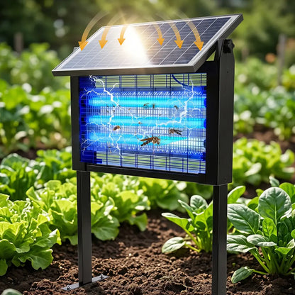 Solar Outdoor Insect Zapper Lamp | 20W Waterproof Mosquito Killer with 3 UV Tubes, Dual Charging, 6000mAh Battery for Gardens, Patios & Farms