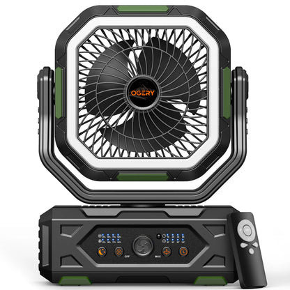 OGERY 2026 Newly Upgraded Camping Fan | 30000mAh Large Capacity Rechargeable Fan with LED Light, 270° Adjustable Pivot & Remote Controlled Auto Oscillation, Portable Desk Fan for Tent, Travel, Home & All Outdoor Activities
