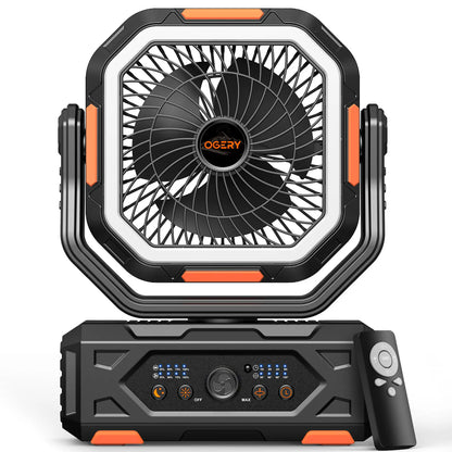 OGERY 2026 Newly Upgraded Camping Fan | 30000mAh Large Capacity Rechargeable Fan with LED Light, 270° Adjustable Pivot & Remote Controlled Auto Oscillation, Portable Desk Fan for Tent, Travel, Home & All Outdoor Activities